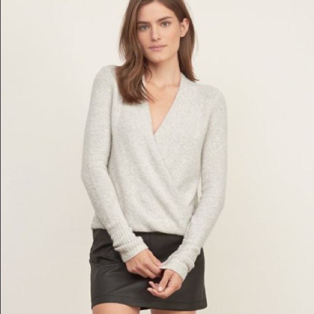 Abercrombie wrap front sweater in light gray/cream